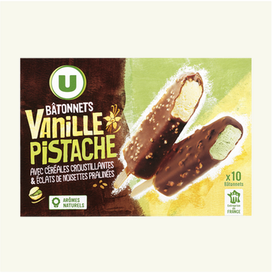 U Bâtonnets Vanille Pistaches, 10 bâtonnets