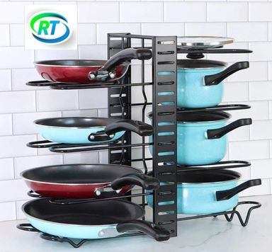 Adjustable 8-Tier Pot & Pan Organizer Rack – Kitchen Storage Made Easy 🍳🧑‍🍳