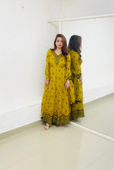 Golden Yellow Organza Anarkali