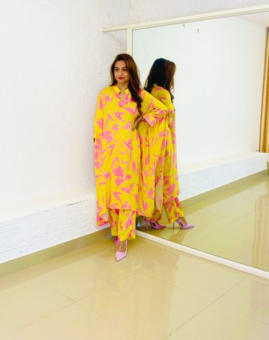Yellow Pink Kaftan Set 