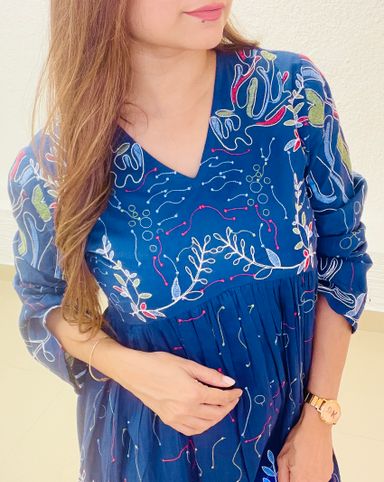 Navy Blue Embroidered Dress