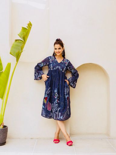 Navy Blue Embroidered Dress