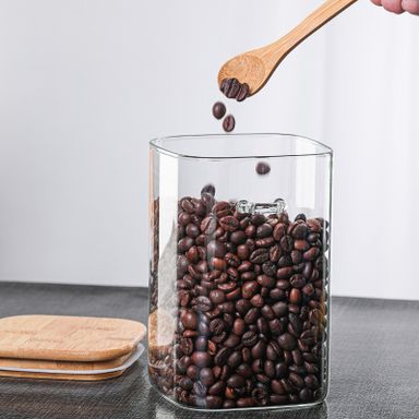 GLASS WOODEN JAR SQUARE WITH SPOON