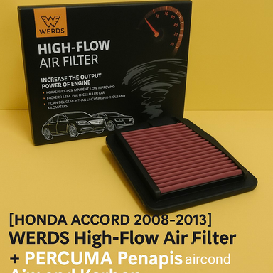   [HONDA ACCORD TAO 8th Gen 2008–2013] WERDS High-Flow Air Filter + PERCUMA Penapis Aircond Karboní