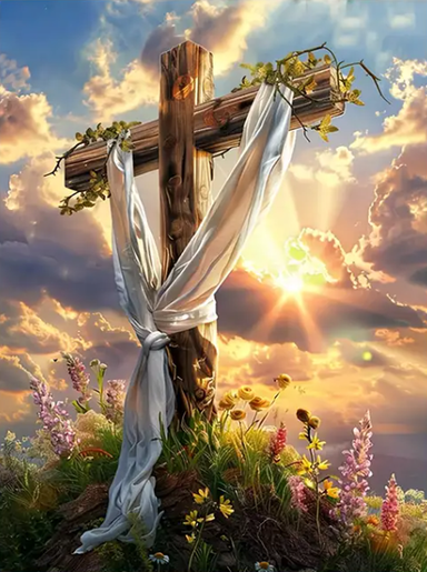 Paint by Number DIY Kit, 50x40cm - Cross sunset Scene