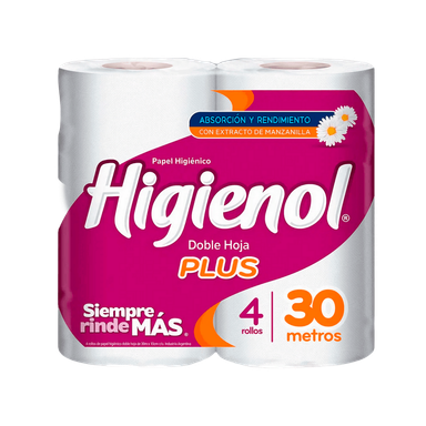 Papel Higienico Higienol Plus Doble Hoja 4 rollos x 30m
