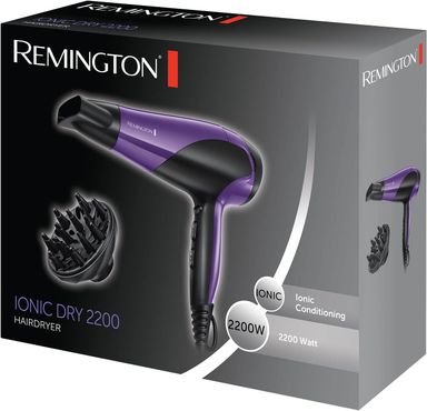 Remington Hair Dryer Ionic (Powerful, Fast Professional Styling, Diffuser, Concentrator, Ionic Conditioning for Frizz Free Hair, 3 Heat / 2 Speed Settings, Cool Shot, 2200W, Purple) D3190