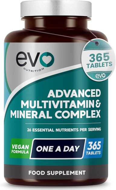EVO NUTRITION Multivitamins & Minerals - 365 Vegan Multivitamin Tablets | 1 Year Supply | Multivitamin Tablets for Men & Women with 26 Essential Active Vitamins & Minerals | Made in The UK