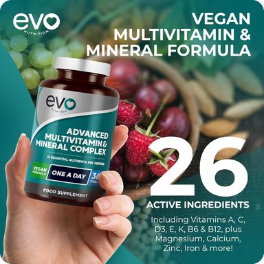 EVO NUTRITION Multivitamins & Minerals - 365 Vegan Multivitamin Tablets | 1 Year Supply | Multivitamin Tablets for Men & Women with 26 Essential Active Vitamins & Minerals | Made in The UK