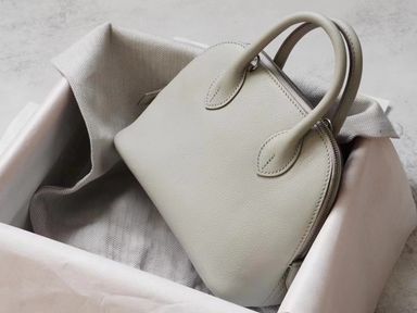 Partisan Hand-Crafted Mini EV Leather Bowler Bag (Pearl Grey)