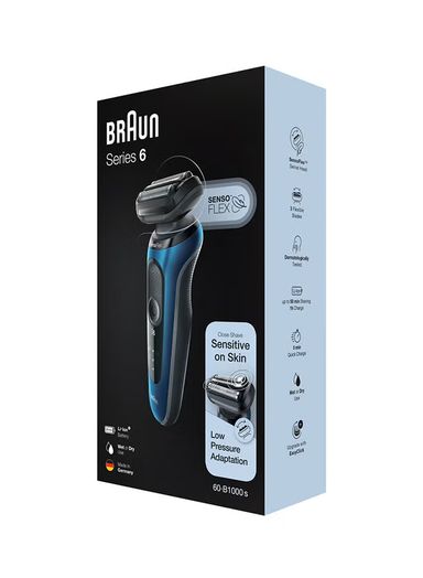 Braun 60-B1000s,Braun Shaver Series 6 Sensoflex - 60-B1000S Wet & Dry Shaver, With Travel Case, Blue