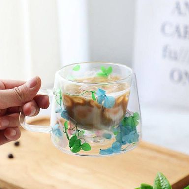 Tasse à fleurs trempé - artisanale 