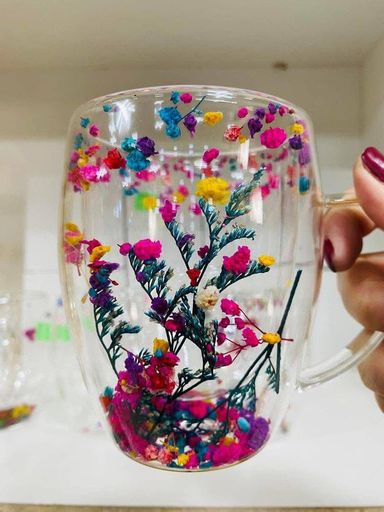 Tasse à fleurs trempé - artisanale 