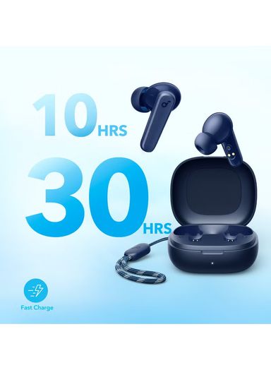 Soundcore By Anker R50i True Wireless Earbuds 10mm Drivers with Big Bass, Bluetooth 5.3, 30H Playtime, IPX5-Water Resistant, AI Clear Calls with 2 Mics, 22 Preset EQs via App,Blue