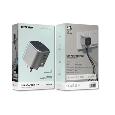 Green Lion GaN Adapter 45W 2 USB-C Ports - Grey