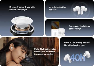 Xiaomi Redmi Buds 5, Bluetooth 5.3 In-Ear Headphones, 46 dB Active Noise Cancellation, Up to 40 Hours Battery, Dynamic Driver, 5 ATM Waterproof, Sky Blue BHR7631GL
