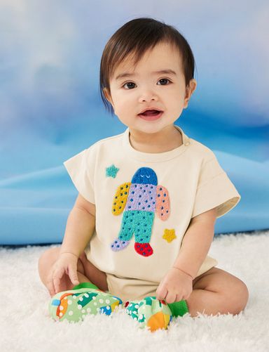 Cotton Applique Bodysuit (Space Out)