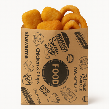 “FOOD TO GO” DELI TAKEOUT BAGS - BROWN & BLACK / 3 SIZES  