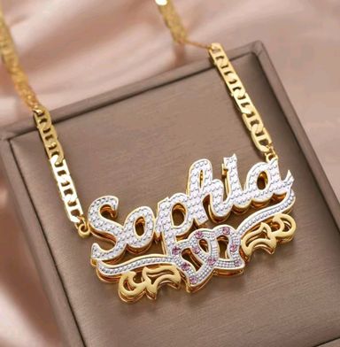 Female Thick Double Plate Customized Name Chain With Birth Stone 