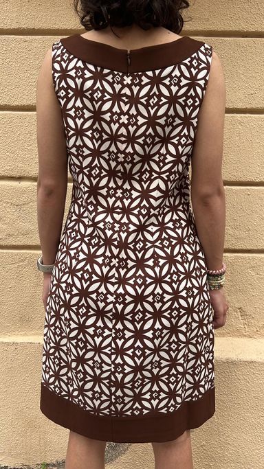 Brown and White Geometric Print Sleeveless Mini Dress 