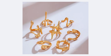 Ingemark 7-Piece Vintage Lava Open Ring Set – Bold Style with a Gothic Edge