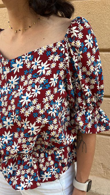 Boho Floral Top with Bell Sleeves