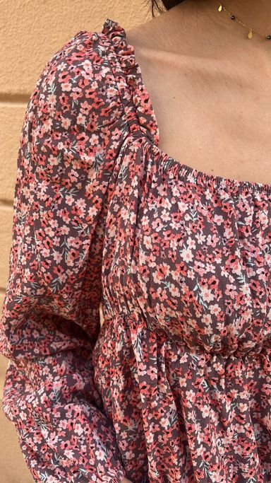 Floral Long Sleeve Blouse - On/Off Shoulder Top