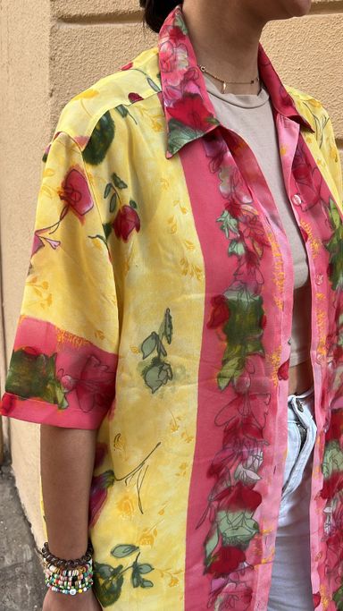Tropical Floral Print Longline Button-Up Shirt
