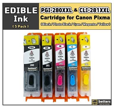 5 PACK PREMIUM QUALITY CANON EDIBLE INK CARTRIDGE SET (TS702)