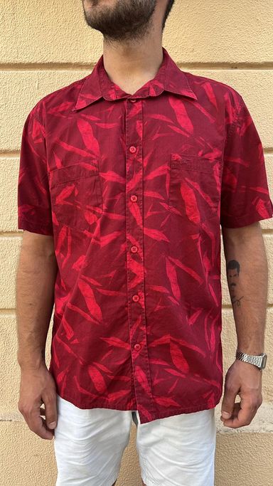 Red Tropical Leaf Print Shirt