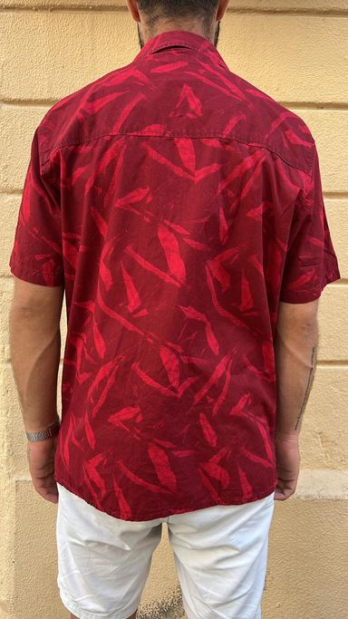 Red Tropical Leaf Print Shirt