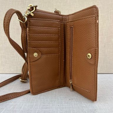 Brown Suede & Leather Cell Phone Crossbody Bag with Card Slots