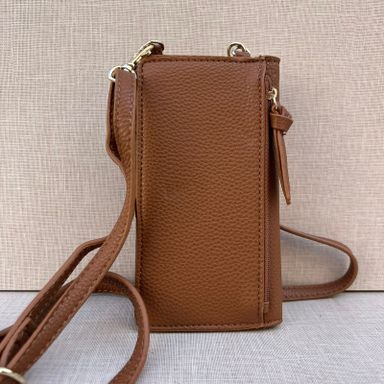Brown Suede & Leather Cell Phone Crossbody Bag with Card Slots