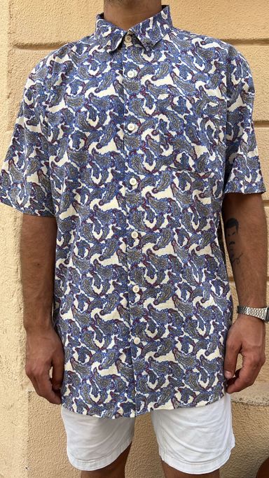 Blue & White Paisley Print Shirt