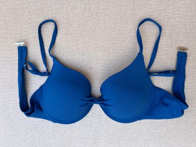 Blue Ribbed Bikini Top