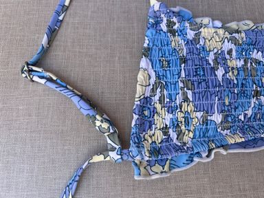 Blue Floral Smocked Bandeau Bikini Top