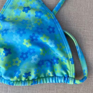  Blue and Green Floral Print Triangle Bikini Top