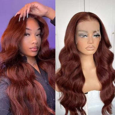 Reddish Brown Hair Lace Front Wigs Synthetic Wigs Body Wave High Quality Glueless Wigs for Black Women
