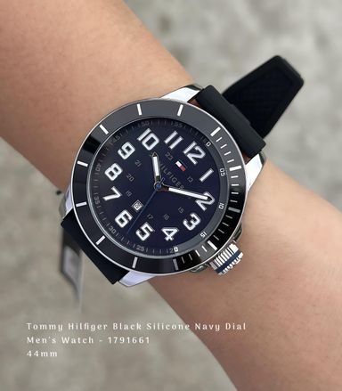 Tommy Hilfiger Black Silicone Navy Dial Men's Watch - 1791661  44mm