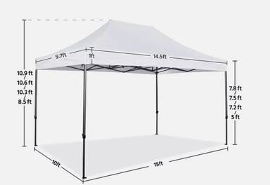Pop Up Canopy 10x15' Heavy Duty Commercial Tent Adjustable Instant Canopy White
