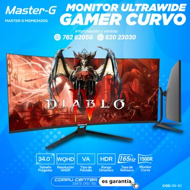 MASTER-G MGME3420G / 34.0¨ WQHD / MONITOR CURVO ULTRAWIDE / PANEL VA / FRECUENCIA 165HZ