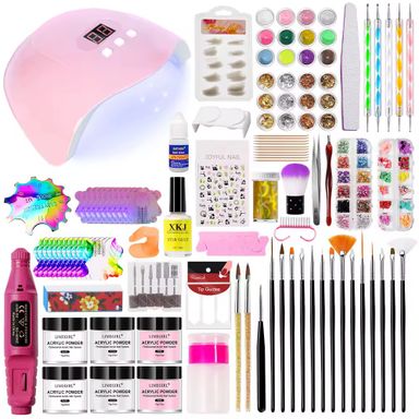 Acrylic Powder Manicure Full Set Fast Dry Glitter Nail Dipping Powder for Nail Decoration Pink Model Number With Nail Lamp