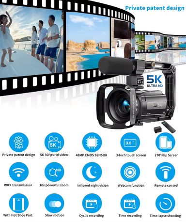 Sonida Professional 5K Video Camera Full HD 3.0 Inch Camcorder with 16X 48.0 Mega Digital Dslr Handy Vlog 3.0 Inch HDV 4.8