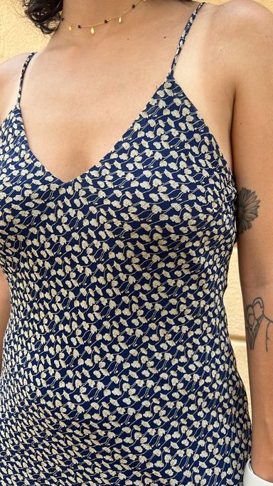 Blue Floral Print Midi Slip Dress