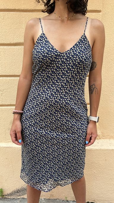 Blue Floral Print Midi Slip Dress