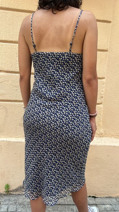 Blue Floral Print Midi Slip Dress