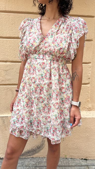 Floral Print Mini Dress with Ruffle Sleeves