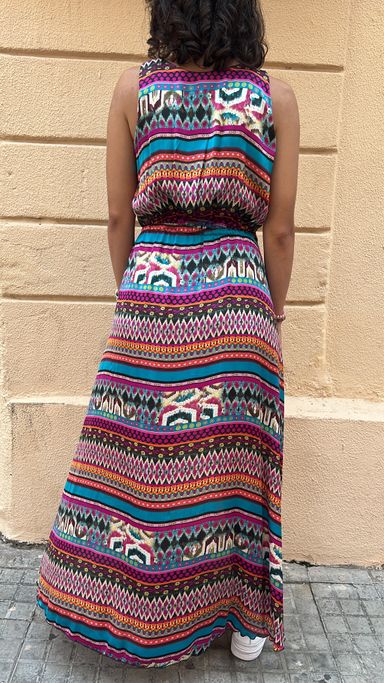 Vibrant Print High-Low Wrap Dress