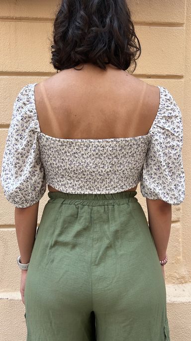 Floral Print Smocked Crop Top 