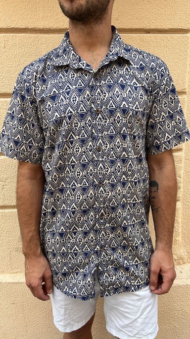 Blue and Creme Geometric Print Shirt